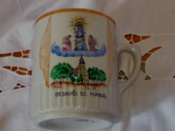 Zsolnay, very rare cup and mug with Virgin Mary pattern from Besenyő