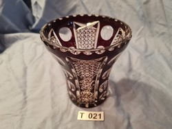 T021 Színezett ólomüveg váza bordó 12 cm