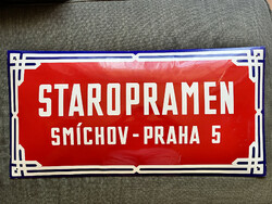 Régi Nagyméretű STAROPRAMEN / SÖR / zománc feliratos vas tábla 40x80 cm
