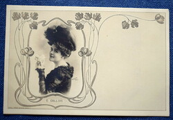 Antik szecessziós G Gallois  képeslap  hölgy