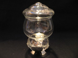 Fedeles üveg tároló ezüstözött levél forma lábas tartóban
