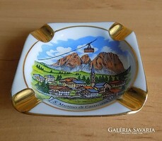 Olaszország San Martino di Castrozza emlék aranyozott porcelán dísz hamutál  8*8 cm (1/p)