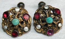 Antique gilded silver Transylvanian goldsmith's jewel, pair of cufflinks decorated with mother-of-pearl