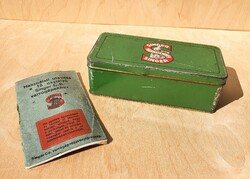 Antik Singer fémdoboz varródoboz benne használati utasítás kis füzettel