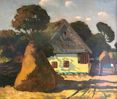 Balla Béla (1882 - 1965):Parasztház,aukción szerepelt,66 x 76,5 cm,olaj,karton