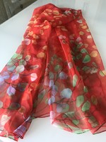 Huge red stole with leafy branches, 195 x 140 cm