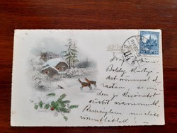 Régi újévi képeslap 1931 őzikék tájkép vintage levelezőlap