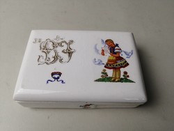 Hand-painted porcelain business card holder with monogram