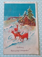 Régi karácsonyi képeslap 1940 őzikék tájkép levelezőlap