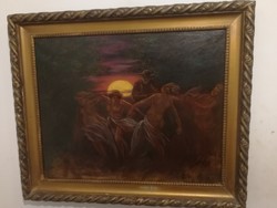 Stetka Gyula (1855-1925) Mitológiai jelenet, 1914,nagyméretű antik olajfestmény
