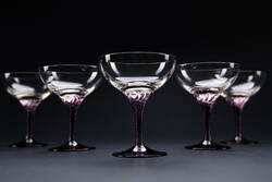 Kristályüveg   poharak , kelyhek, 5 darab, lila csavart talppal