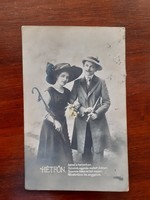 Régi fotó képeslap 1920 szerelmespár Hétfőn feliratos verses levelezőlap