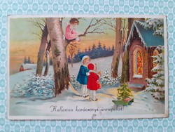 Régi karácsonyi képeslap 1939 gyerekek angyal rajzos levelezőlap