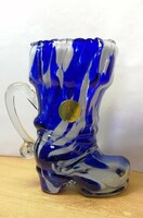 Glashütte Mundgeblasen csizma forma fúvott váza kék-fehér márványos mintázattal.
