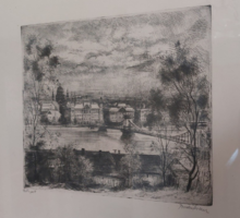 (K) ribbed Franciscan etching with frame 49x66 cm