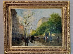 Berkes Antal (1874-1938) Nagyvárosi utca olaj festménye eladó