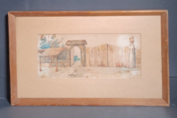 Székelykapu aquarell 1904-ből (39x24) kerettel