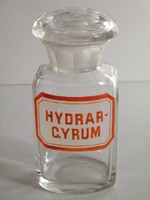 Antik gyógyszeres üveg (Hydrargium) felirattal