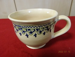 Hungarian glazed ceramic cup with a blue folk motif. He has! Jokai.