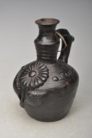János Horváth, a potter from Mohács, small jar, plastic disc, black ceramic around 1925 2