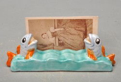 Ritka Izsépy Margit art deco halas kerámia vizitkártya tartó. Jelzett. 1940-es évek.