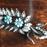 The most beautiful silver brooch with turquoise and baroque pearls
