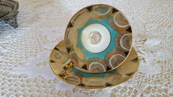 Gyönyörű,Bavaria türkiz/arany színű porcelán csésze és alj