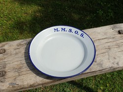 Vintage régi zománcos kék fehér zománcozott felíratos vas tányér
