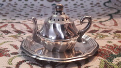 Ezüstözött kiskanna, teafűtartó kis tálcán (L2782)