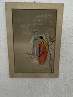 Kinai antik selyem kép finom darab.
