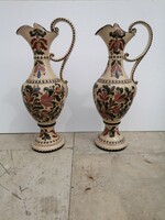 Lojos Veress large 50 cm folk ceramic carafe in perfect pair