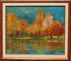 Gádor Emil (1911-1998): Őszi fák - olajfestmény, eredeti képcsarnokos keretezésben