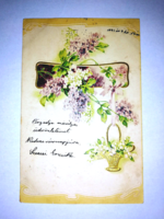 Dombornyomásos, ibolyás, gyöngyvirágos üdvözlő képeslap 1904-ből.   322.