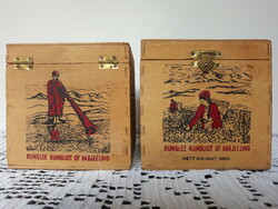 2 db Darjeeling tee régi fa teás doboz
