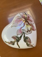 Zsolnay porcelain heart-shaped bonbonier with an orchid pattern