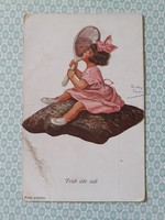 Régi képeslap kislány művészeti levelezőlap