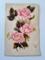 Régi virágos képeslap rózsaszín rózsás levelezőlap