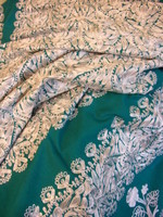 Christmas green tablecloth with white silk embroidery, 140x200 cm