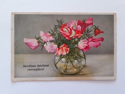 Régi képeslap 1942 virágos levelezőlap