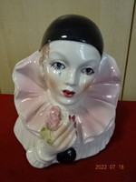 Olasz porcelán figura, színes Harlequin bohóc, magassága 19,5 cm. Vanneki! Jókai.