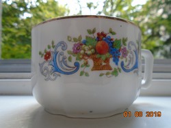 MCP Antik cseh mélynyomással számozott teás csésze virág és gyümölcs kosár mintával