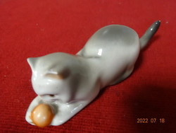 Zsolnay porcelain figure, antique cat with ball. He has! Jokai.