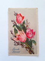 Régi húsvéti képeslap 1932 tulipános barkás levelezőlap