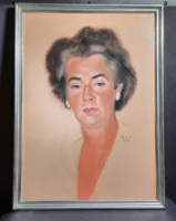 Female portrait (pastel chalk, with frame, size 56x41 cm) 1949 - Margit Schindler, wife of Jenő Rados