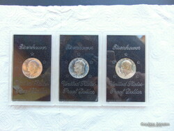 USA ezüst 1 dollár 1971 - 1972 - 1974 dísztokban 3 darab