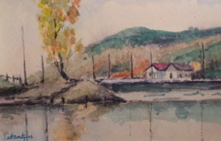 Pattanyus mud: houses by the lake - watercolor (30x38cm)