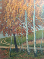 Autumn trees - unidentified sign - oil (with frame, size 54x44cm)