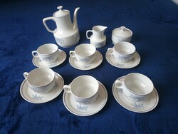 Hollóházi porcelán teás készlet , világoskék mintás 6 személyes