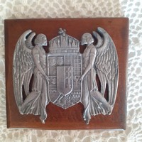 Magyar címer angyalokkal, fa-fém kicsi falidísz, kép