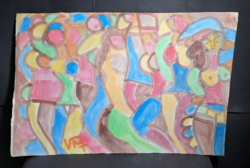 Cs. Németh Miklós: Táncoló sokaság akttal - aquarell (53x80 cm)